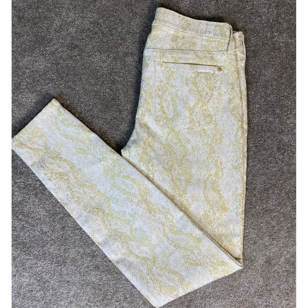 7 For All Mankind  Jacquard Pants Gold Snake Skin Skinny Stretch  Sz 28 NWOT